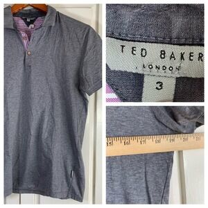 Ted Baker 3 London Men's Gray Polo Shirt Button Neck Casual Golf Business